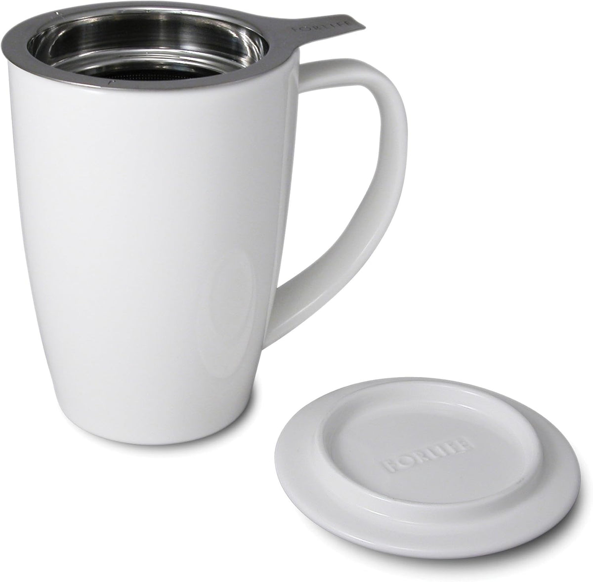 FORLIFE Curve Tall Tea Mug with Infuser and Lid 15 ounces, White