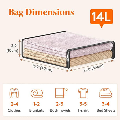 Lifewit 14L Clear Sheet Storage Bags with Zipper 4 Pack, Plastic Sweater Storage Bins for Clothing, Vinyl Foldable Clothes Containers Organizers for Closet, Blankets, Bedding 15.7 x 13.8 x 3.9 Inch