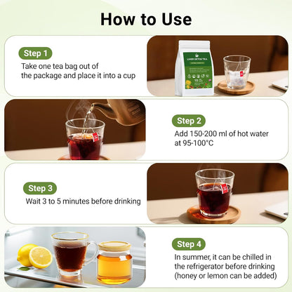 Liver Detox Tea, Chinese Natural Kidney and Liver Cleanse Detox Herbal Tea Support Healthy Kidney Function with 11 Precious Ingredients Formula (30 Bags/2 Pack)
