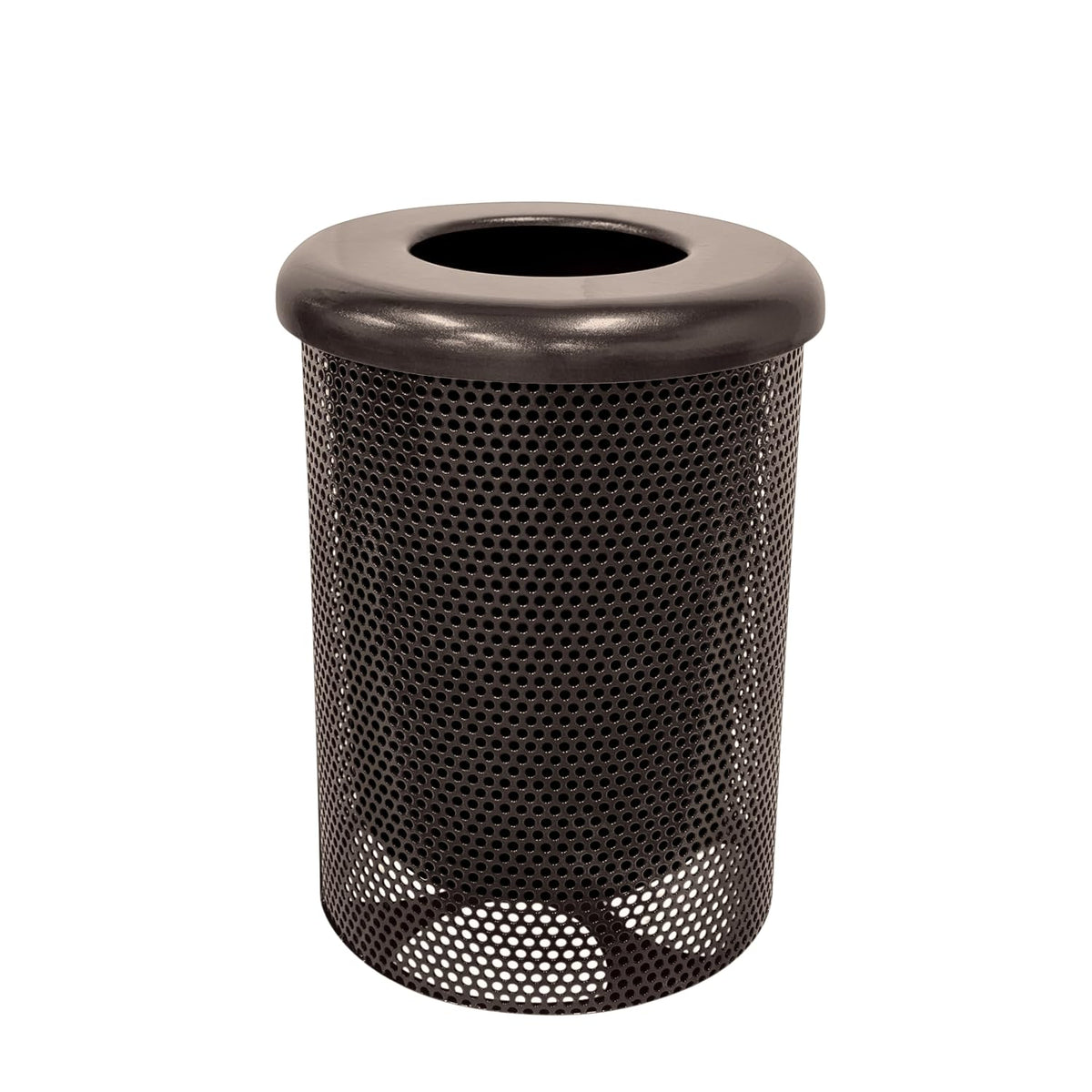 COATEDOUTDOORFURNITURE RFT-P-BRW Heavy Duty Round Trash Receptacle with Flat Top, Liner Included, 32 Gallon, Brown, Made in America