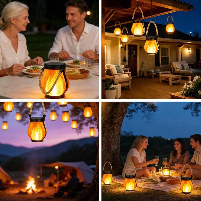 Solar Lanterns Outdoor Lights, 2 Pack Hanging Lantern with Flickering Flame, Hanging Lantern Decorative for Outside,Solar Powered Lanterns for Yard Patio Path Tree Garden Decor