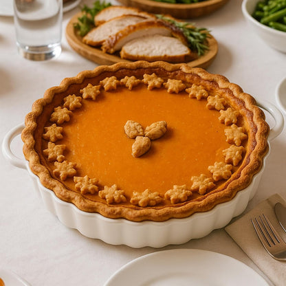 10×2in Deep Ceramic Pie Pan with Handles for Pie Quiche Tart Baking. Easy to grip, Lead-Free