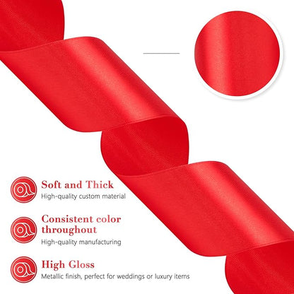 Red Ribbon 2 Inch 60 Yards, Red Christmas Satin Ribbon for Flower Bouquet, Wedding, Crafts, Gift Wrapping, Baby Shower, DIY Bows and Valentine