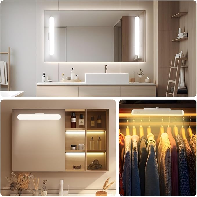 DORNLAT Wireless Vanity Makeup Lights Set of 2, 4000mAH Rechargeable Bathroom Light for Mirror, 40 LED Magnetic Stick On Light Bar with 3 CCT&Dimmable, Elegant Cordless Dresser Light for Women