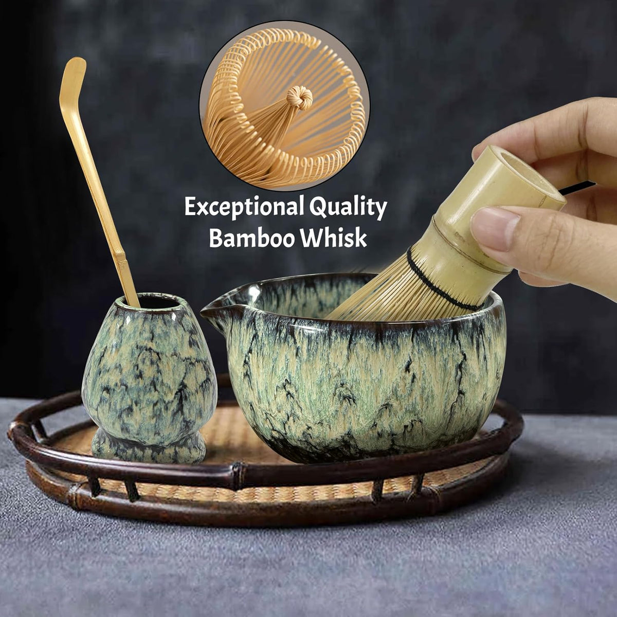 Matcha Whisk Set,6Pcs Matcha Kit Includes Matcha Whisk and Holder,Matcha Bowl with Spout,Matcha Sifter and 2Pcs Matcha Spoon