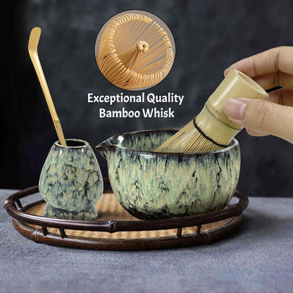 Matcha Whisk Set,6Pcs Matcha Kit Includes Matcha Whisk and Holder,Matcha Bowl with Spout,Matcha Sifter and 2Pcs Matcha Spoon