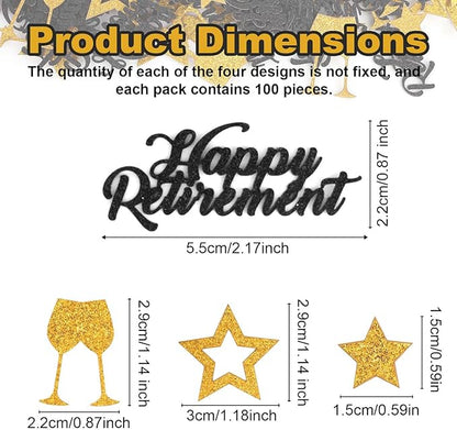 200pcs Happy Retirement Confetti, Black & Gold Table Confetti for Retirement Party Decorations Glitter Star Table Scatter for Office Farewell Party Celebration Decor Men Gifts Cake Centerpieces