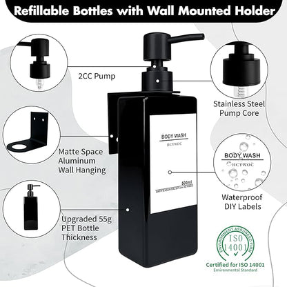 Shampoo Dispenser for Shower Wall, Shampoo and Conditioner Dispenser with 16 Waterproof Labels, No Drill Shower Soap Dispenser Bathroom, Shower Soap Dispenser Wall Mounted 3 Chamber, 17oz,Black
