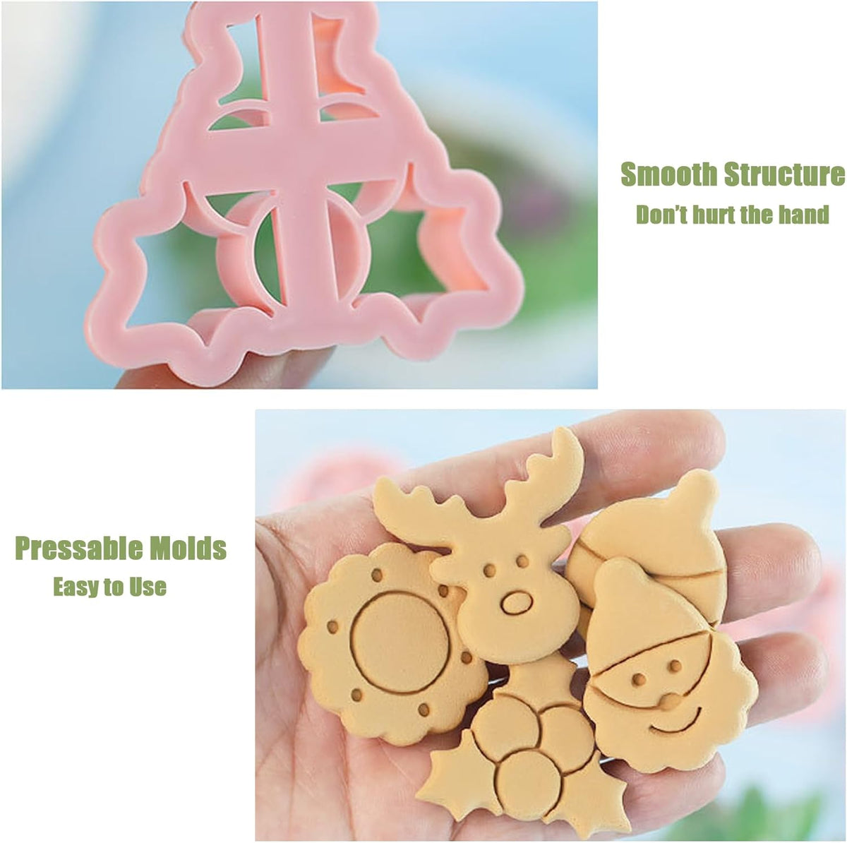 8Pcs Christmas Cookie Cutters, 3D Cookie Cutter Set, Snowman Deer Gift Cutters Cake Baking Fondant Embosser Stamps Christmas Party DIY Cake