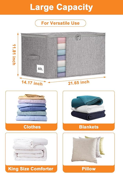 Punemi Comforter Storage Bag, 2 Pack Large Blanket Storage Bags with Sturdy Structure, Zipper & 2 Handles for King/Queen Comforters, Quilts, Duvets, Pillows, Bedding，Closet Organizer, 21.7x14.2x11.8in