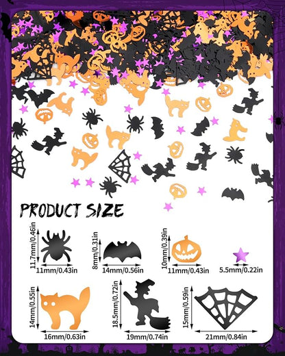 Halloween Glitter Confetti Sequins - 60g Bulk Pack of Metallic Foil Pumpkin Bat Spider Witch cat star spider web for Halloween Table Decorations, Party Supplies - 2.8oz