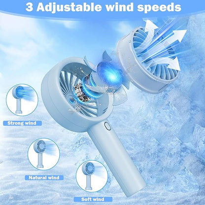 Decute Handheld Turbo Fan Strong Wind Mini Portable Fans, Hand Held USB-C Rechargeable Travel Fan for Indoor Makeup Office Desktop and Outdoor Beach, for Women Girl Men Boy(blue)
