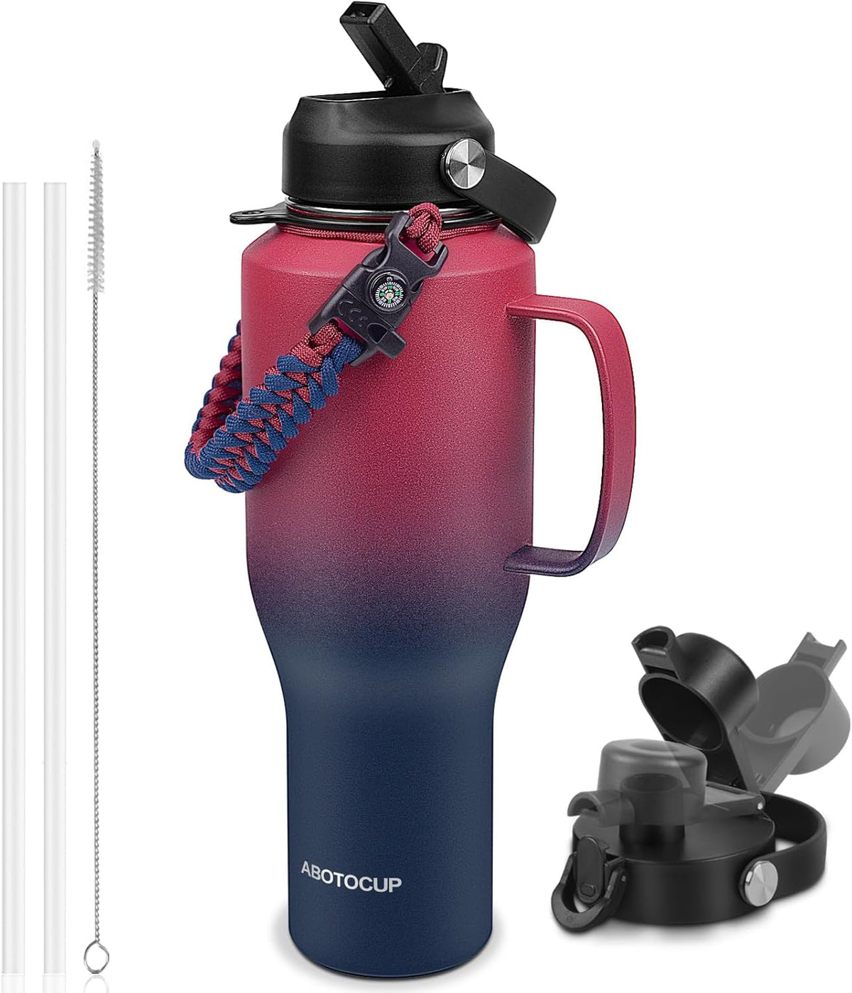 Water Bottle 40oz, Insulated Tumblers with Handle & Straw Lid, Insulated Water Bottle Fits in Cup Holder, Double Wall BPA-Free