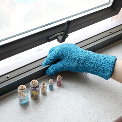 Patelai 2 Pairs Microfiber Gloves for plants Dusting Cleaning Glove Mittens House Cars Blinds Dusting(Blue, Grass Green, X-Large)