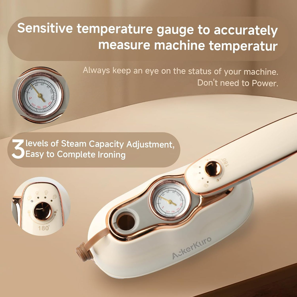 Travel Steamer for Clothes,1200W Portable Handheld Mini Garment Steamers,Steamer ＆ Iron 2 In 1,Large Ceramic Heat Panel,200ml Water Tank,20s Heat Up,Beige,110V-120V