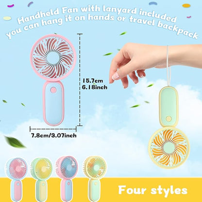 Tujoe Mini Handheld Fan, USB Rechargeable Hand Held Fan Hanging Small Hand Travel Fans Portable Powerful Fans for Women Outdoor Travelling Indoor Home, 4 Colors(20 Pcs)