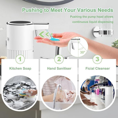 Push-Activated Automatic Soap Dispenser, Continuous Flow Control 400ml Large Capacity AA Battery Powered Waterproof Adjustable Volume Soap Dispenser for Bathroom & Kitchen(Liquid)