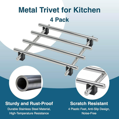 4Pcs Stainless Steel Trivet for Hot Dishes, Lightweight Metal Trivets for Hot Pots and Pans, Metal Cooling Racks, Heat Resistant Mats for Countertop Cooling, Cooking Baking Pans Holder, 7"x7"