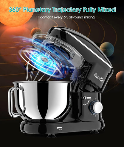 Facelle Stand Mixer, 660W 6 Speed Electric Kitchen Mixer with Pulse Button, Attachments include 6.5QT Bowl, Dishwasher Safe Beater,Dough Hook