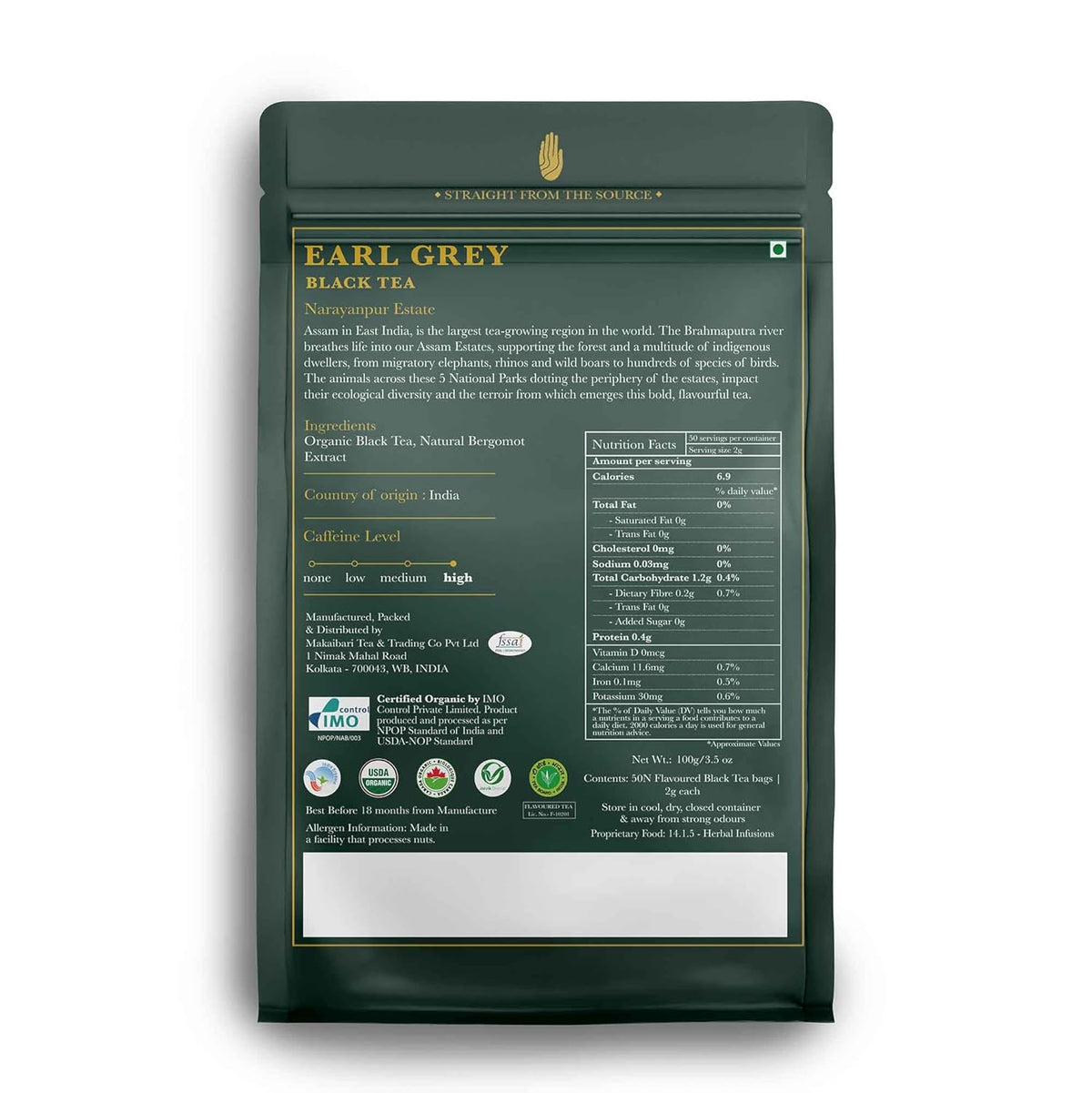 Luxmi Estates Garo Hills Organic Earl Grey Black Tea 50 Tea Bags (100gm) Pack, USDA Organic - Earl Grey Tea Bags, 100% Natural Bergamot Extracts