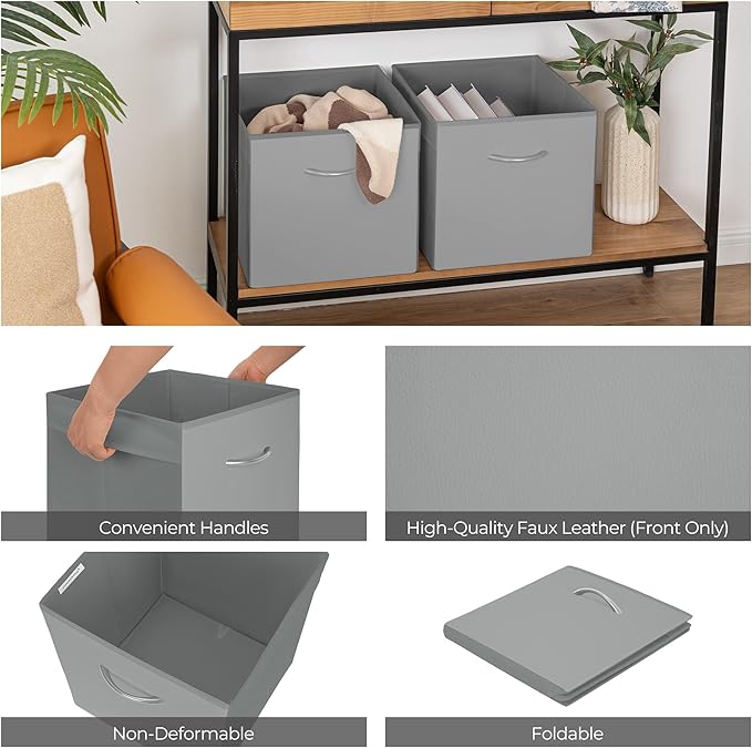 StorageWorks Gray Storage Cubes, 13x13 Storage Cube Bins with Handle, Cube Storage Organizer Bins for Shelves and Closet, Collapsible Storage Bins, 4-Pack