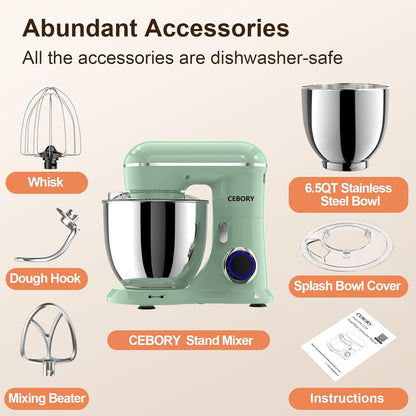 3-IN-1 Electric Stand Mixer, 6.5QT Bowl 660W 10-Speed Kitchen Mixer, Household Food Mixers include Dough Hook, Beater and Whisk