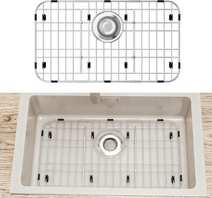 23’’ x 13’’ Stainless Steel Sink Grid, Sink Protectors for Kitchen Sink, Sink Protector with Rear Drain for Single Sink Bowl, Sink Bottom Grid, Sink Grate for Bottom with Sink Strainer