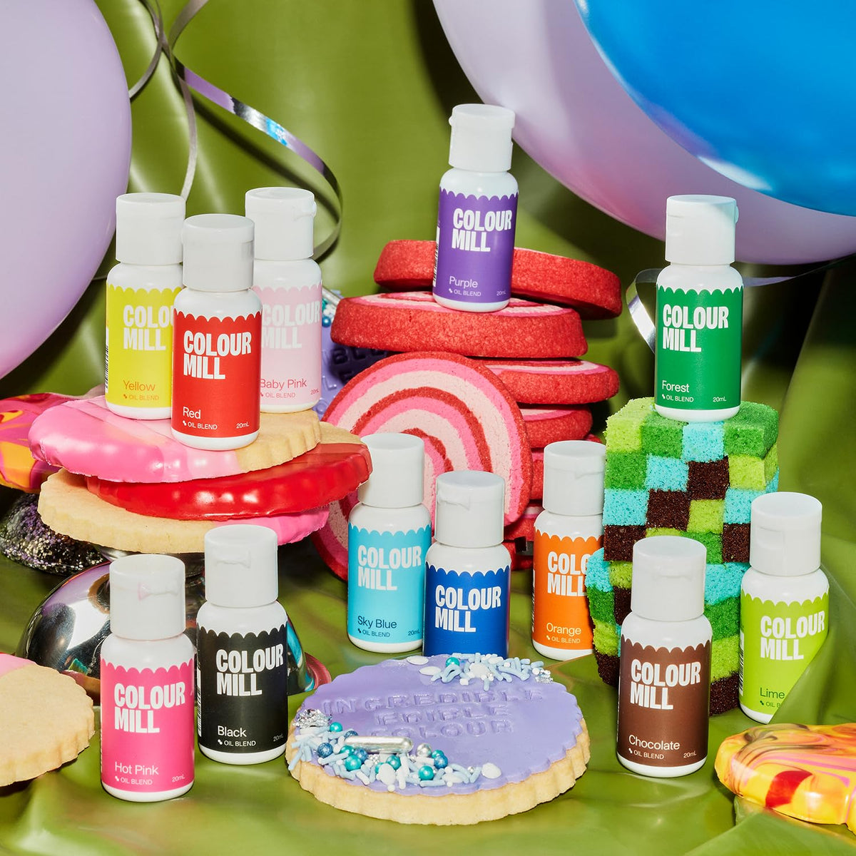 Colour Mill Kickstarter-Pack Oil-Based Food Coloring, 20 Milliliters Each of 12 Colors: Baby Pink, Black, Chocolate, Forest, Hot Pink, Lime, Orange