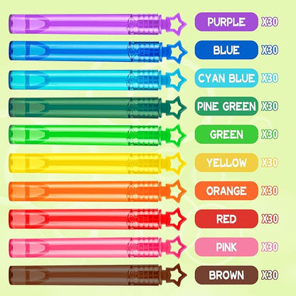 300 Pcs 10 Colors Neon Bubbles Party Favors for Kids, Mini Bubble Wand Bulk in Gift Box as Goody Bags Stuffer, Children's Party Supplies, Carnival Prize Toys, Summer Beach Pool Toys