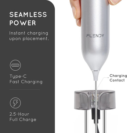 Rechargeable Milk Frother Handheld With USB-C Charging Stand, Electric Drink Mixer, Mini Whisk for Coffee, Matcha, etc