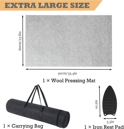 Wool Pressing Mat for Quilting, 24" X 36" Portable Wool Ironing Mat 100% Felted Wool Iron Board for Quilters, Great for Quilting & Sewing Projects