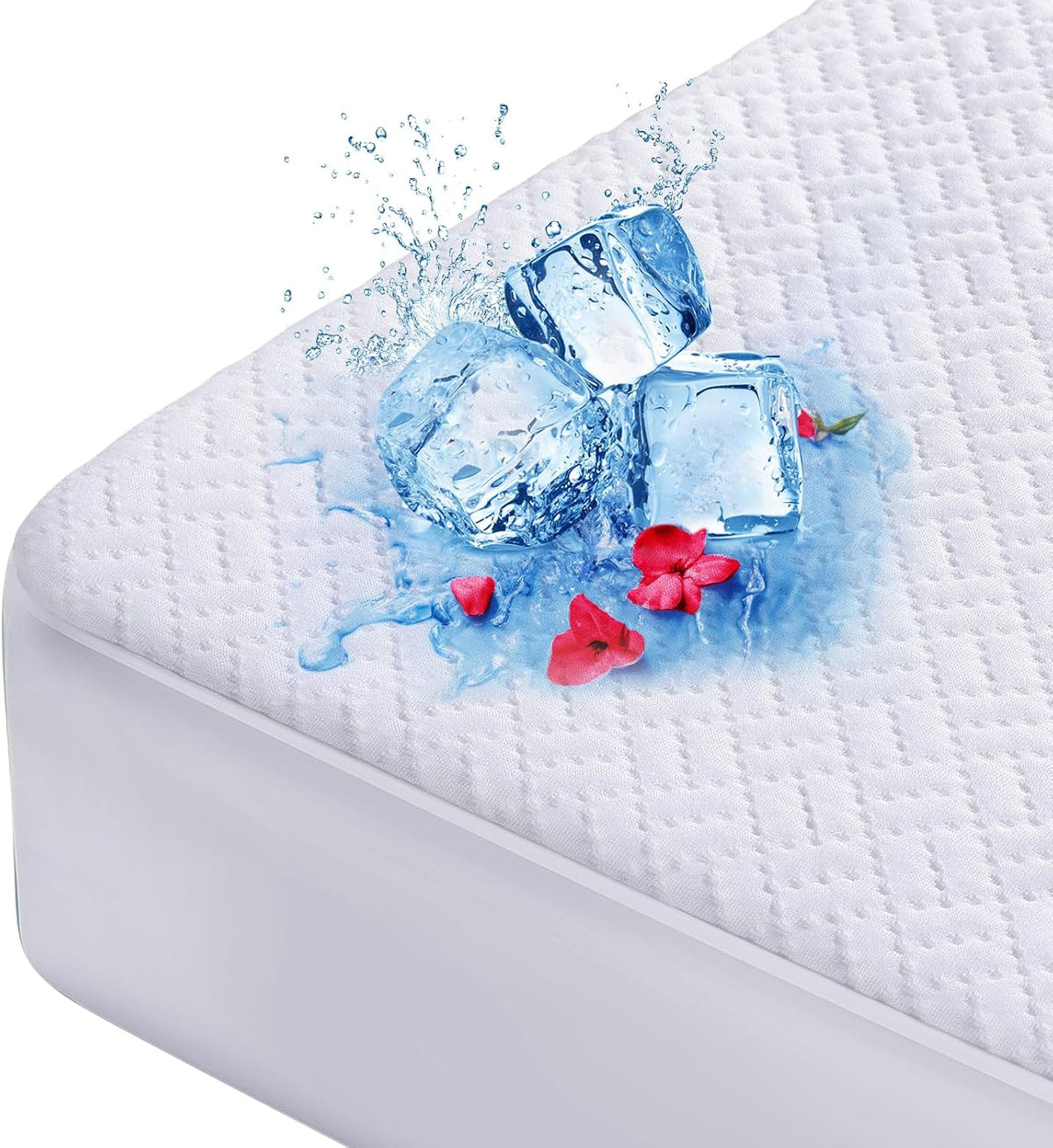 Cooling Waterproof Mattress Protector Queen Size, Mattress Cover 3D Air Fabric Mattress Pad Cover Smooth Soft Breathable Noiseless, 8''-21'' Deep Pocket