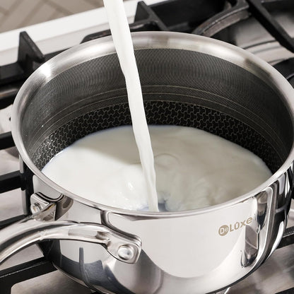 DELUXE Hybrid Ceramic Nonstick 6 PCS Pot Set, 1.3, 3&5.4-Quart Pot with Tempered Glass Lid, Stainless Steel Cookware Pots with Stay-Cool Handle, Dishwasher Safe, Compatible with All Cooktops