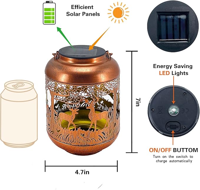 2 Pack Deer Solar Lanterns Outdoor Waterproof Hanging Solar Lights Deer Gifts for Women Men Metal Decorative LED Lanterns for Yard, Patio, Lawn, Tabletop, Pathway, Landscape, Garden Decor