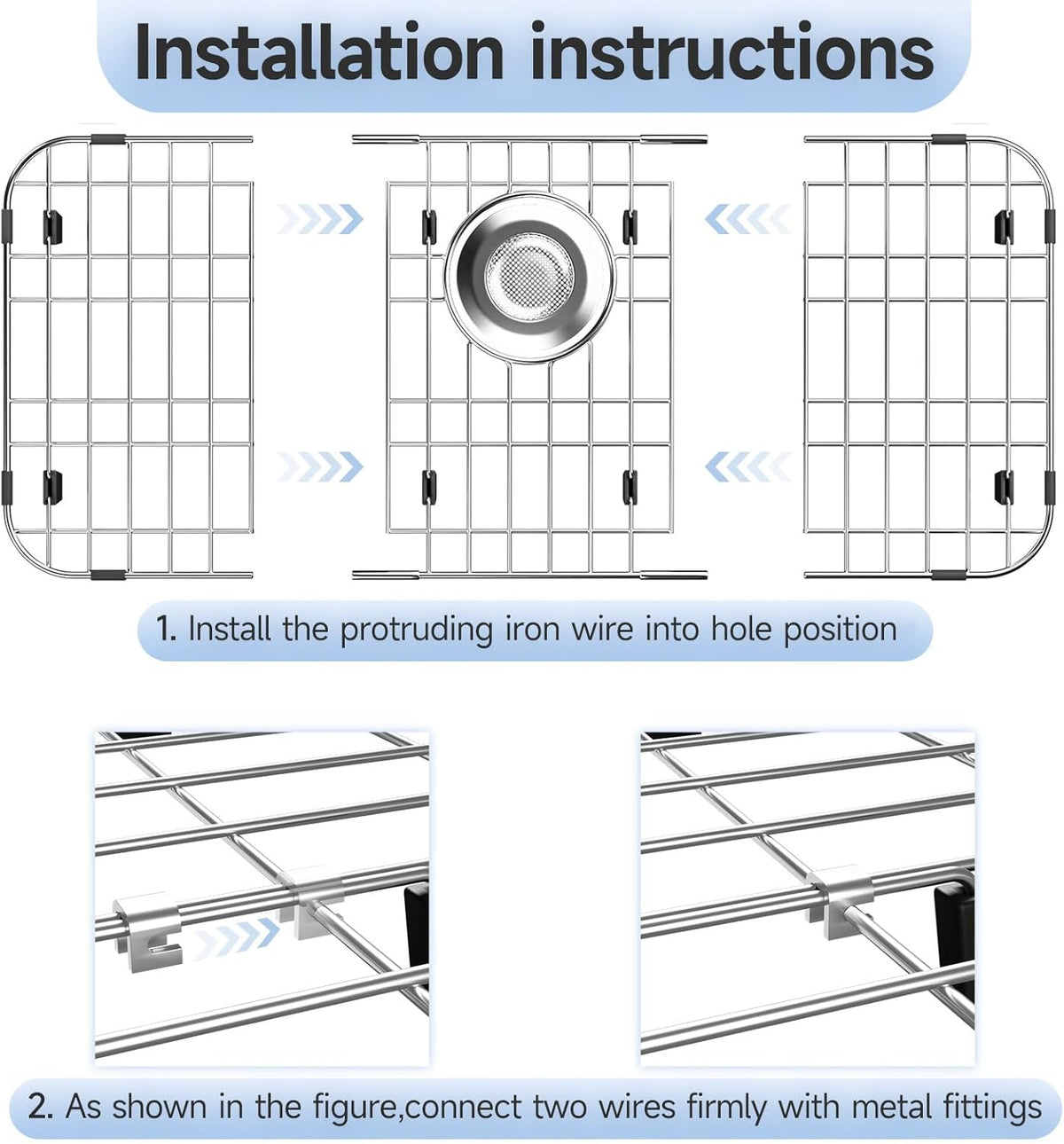 23’’ x 13’’ Stainless Steel Sink Grid, Sink Protectors for Kitchen Sink, Sink Protector with Rear Drain for Single Sink Bowl, Sink Bottom Grid, Sink Grate for Bottom with Sink Strainer