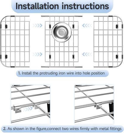 23’’ x 13’’ Stainless Steel Sink Grid, Sink Protectors for Kitchen Sink, Sink Protector with Rear Drain for Single Sink Bowl, Sink Bottom Grid, Sink Grate for Bottom with Sink Strainer