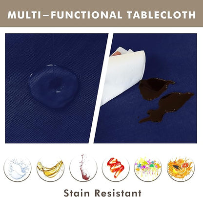 Nasitos 2 Pack Round Vinyl Tablecloth - 60 Inch, Plastic/Navy Table Cover with Flannel Backing, Disposable for Circular Table, Dining, Buffet, Parties & Graduations