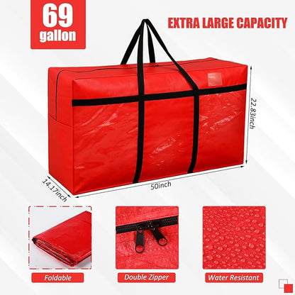Windyun 4 Pack 69 Gallon Extra Large Moving Bags XXL Heavy Duty Storage Bag with Strong Zipper Handle Jumbo Big Tote Box Foldable for College Dorm Travel Clothes Duffle Blanket Pillow(Red)