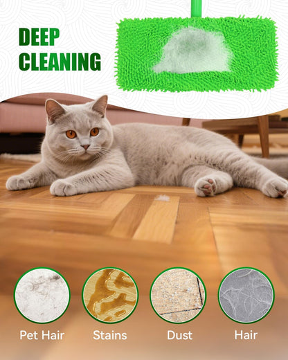 Reusable Microfiber Mop Pads Compatible with Swiffer Sweep & Mop Deluxe and Swiffer Sweeper, Dry Sweeping Cloths & Wet Mopping Cloths, Washable Wet Pads Refill for Hardwood Floor Cleaning, 2 Pack