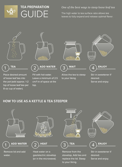 Teabloom One-Touch Tea Maker, 2-in-1 Teapot and Kettle with Stainless Steel Filter Lid for Loose Tea – Stain-free Borosilicate Glass Teapot (27 Oz)