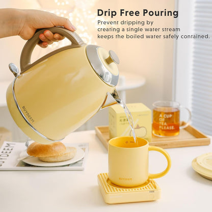 Buydeem K640 Stainless Steel Electric Tea Kettle with Auto Shut-Off and Boil Dry Protection, 1.7 Liter Cordless Hot Water Boiler with Swivel Base
