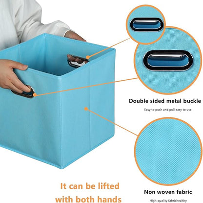 Yunkeeeper storage bins Cubes, Fabric Cube Organizer with Handle, Foldable Cube Bins for Cloth or Accessary Storage, 11x11x11, Set of 6, (Blue