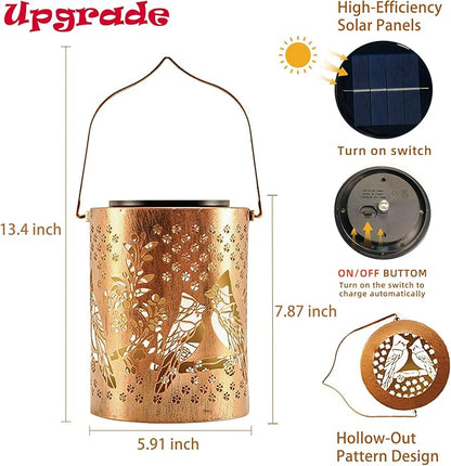 Mothers Day Gifts, Cardinal Solar Lantern Outdoor Waterproof, Large 13.4" Metal Decorative Hanging Lantern, Oversized Solar Panel & 2000mAh Battery, Warm Glow for Garden Decor & Patio Ambience