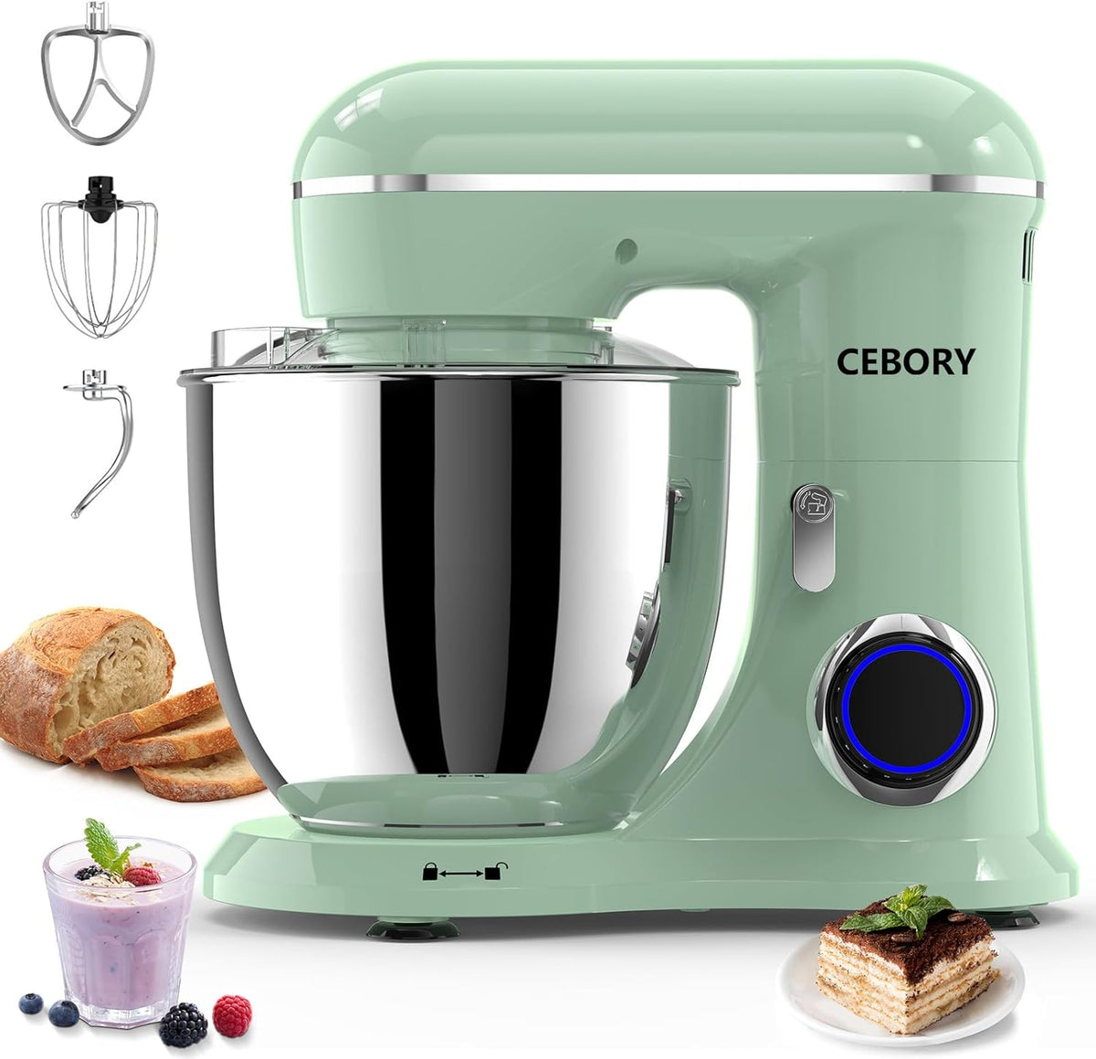 3-IN-1 Electric Stand Mixer, 6.5QT Bowl 660W 10-Speed Kitchen Mixer, Household Food Mixers include Dough Hook, Beater and Whisk