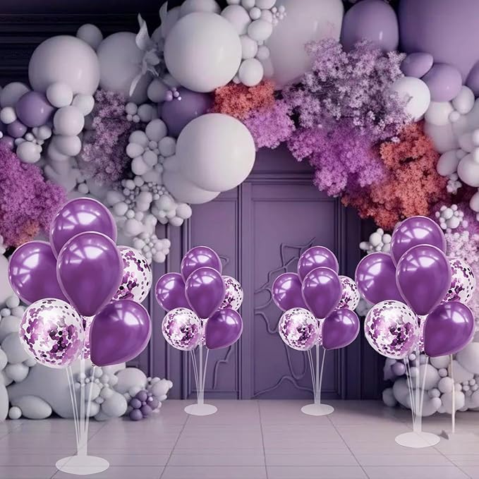 ZJDHPTY Purple Party Decorations,4 Set Balloon Stand with Pump and Purple Balloons for Birthday Mother's Day Wedding Anniversary Halloween New Year Graduation Decorations 2026