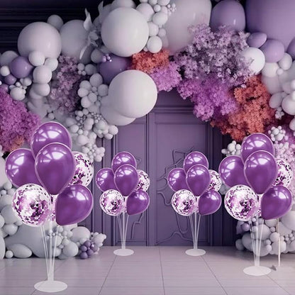 ZJDHPTY Purple Party Decorations,4 Set Balloon Stand with Pump and Purple Balloons for Birthday Mother's Day Wedding Anniversary Halloween New Year Graduation Decorations 2026