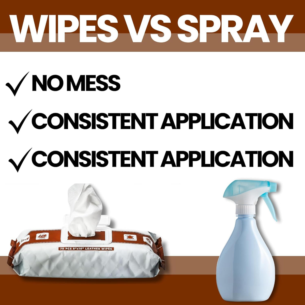 Venture Wipes Leather Cleaner Wipes - Clean, Condition, & Protect - Cleansing Wipes for Interior, Furniture, Purses, Shoes Boots - Car Cleaning Supplies - Extra Large 8"x10" - 70 Count