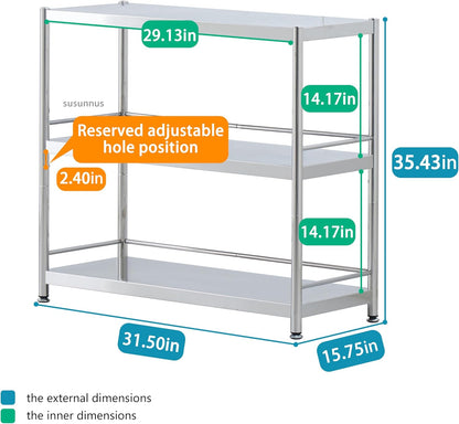 susunnus Stainless Steel Shelves 3 Tier Storage Shelves for Kitchen Garage Shelves Heavy Duty Shelving Metal Shelving Units and Storage Kitchen Industrial Storage Rack(with Guardrails)