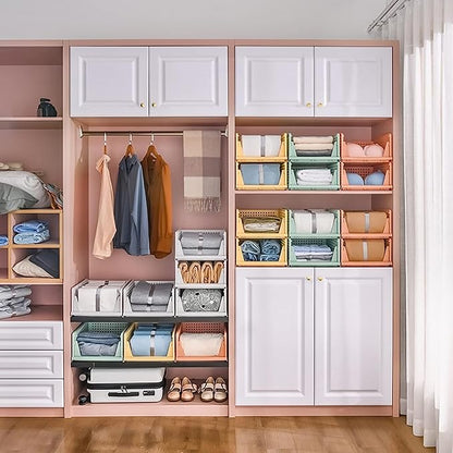 Clothes Organizer for Wardrobe - Foldable and Stackable Closet Cupboard Almirah Space Organiser for Shirt, T Shirt, Jeans (Pack of 2, Pink)