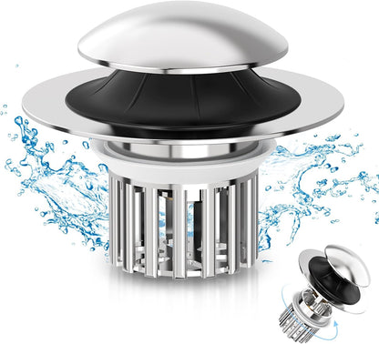 Universal 4 in 1 Bathroom Sink Drain Strainer with Removable Filter Basket, Pop Up Pure Copper Bathroom Sink Stopper, Anti-Clogging Bathroom Drain Stopper Sink Plug